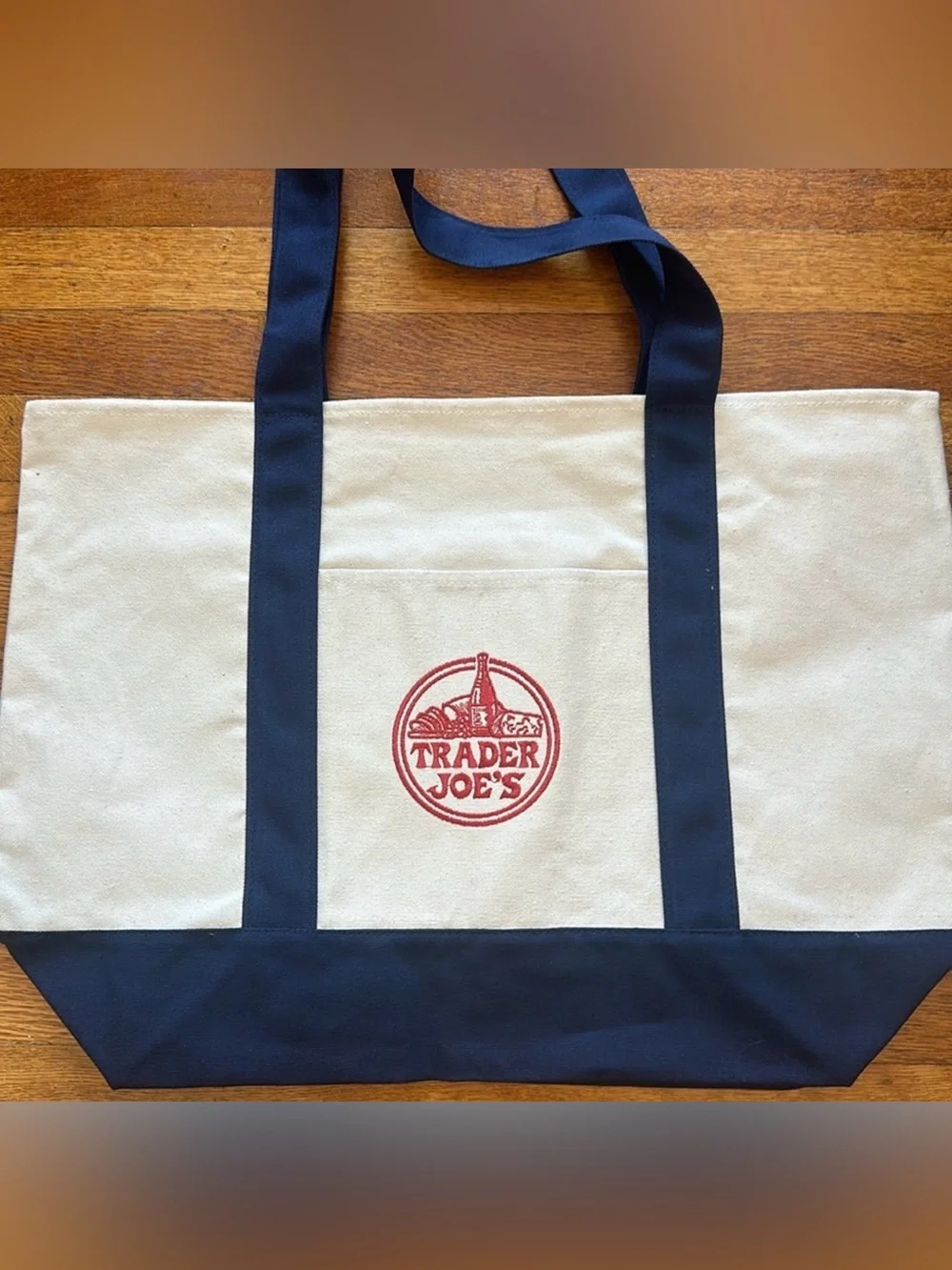 VIRAL Restocked Viral Trader Joe's Large Canvas Tote Bag in Dark Blue -  NWT